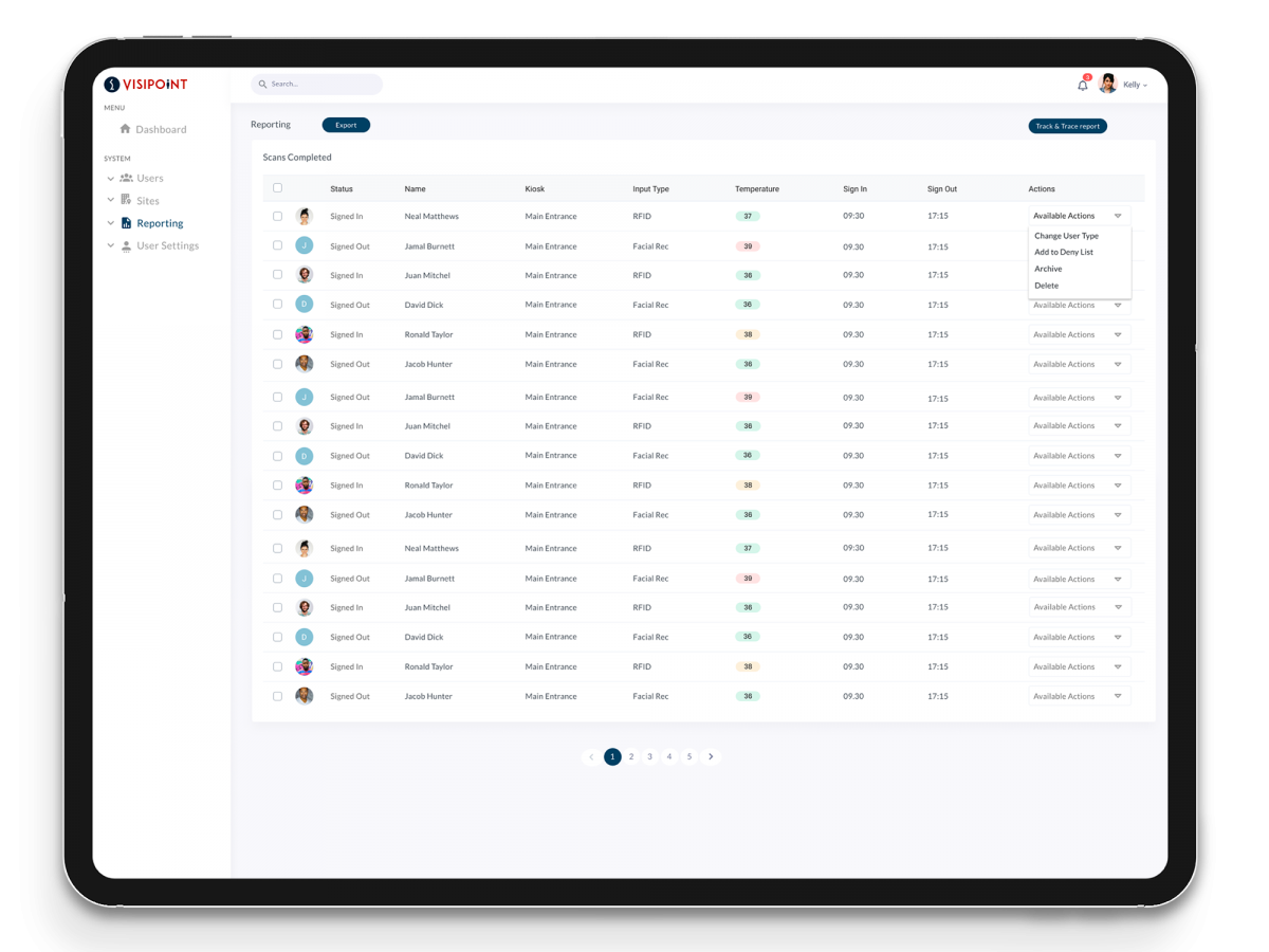 VisiPoint Cloud on Tablet - Reports Screen